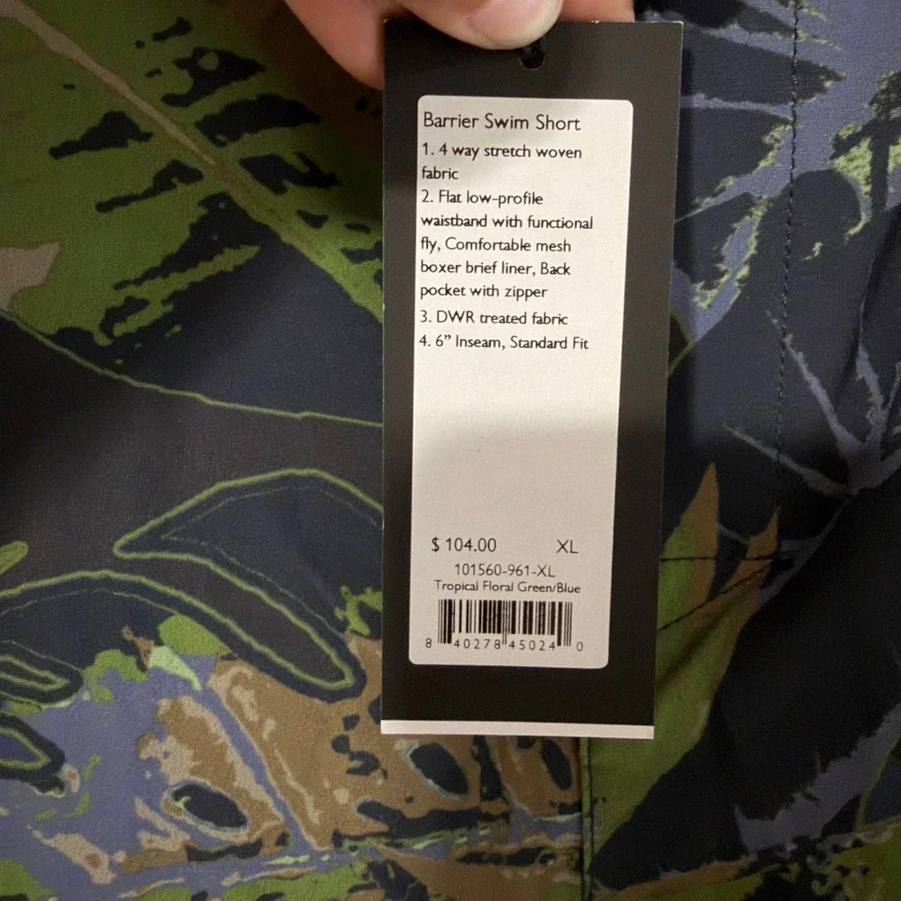 Rhone Barrier Swim Short XL Tropical Floral Green Blue 6 Inch Inseam 101560-961